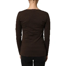 Brown Long Sleeves Round Neck Top