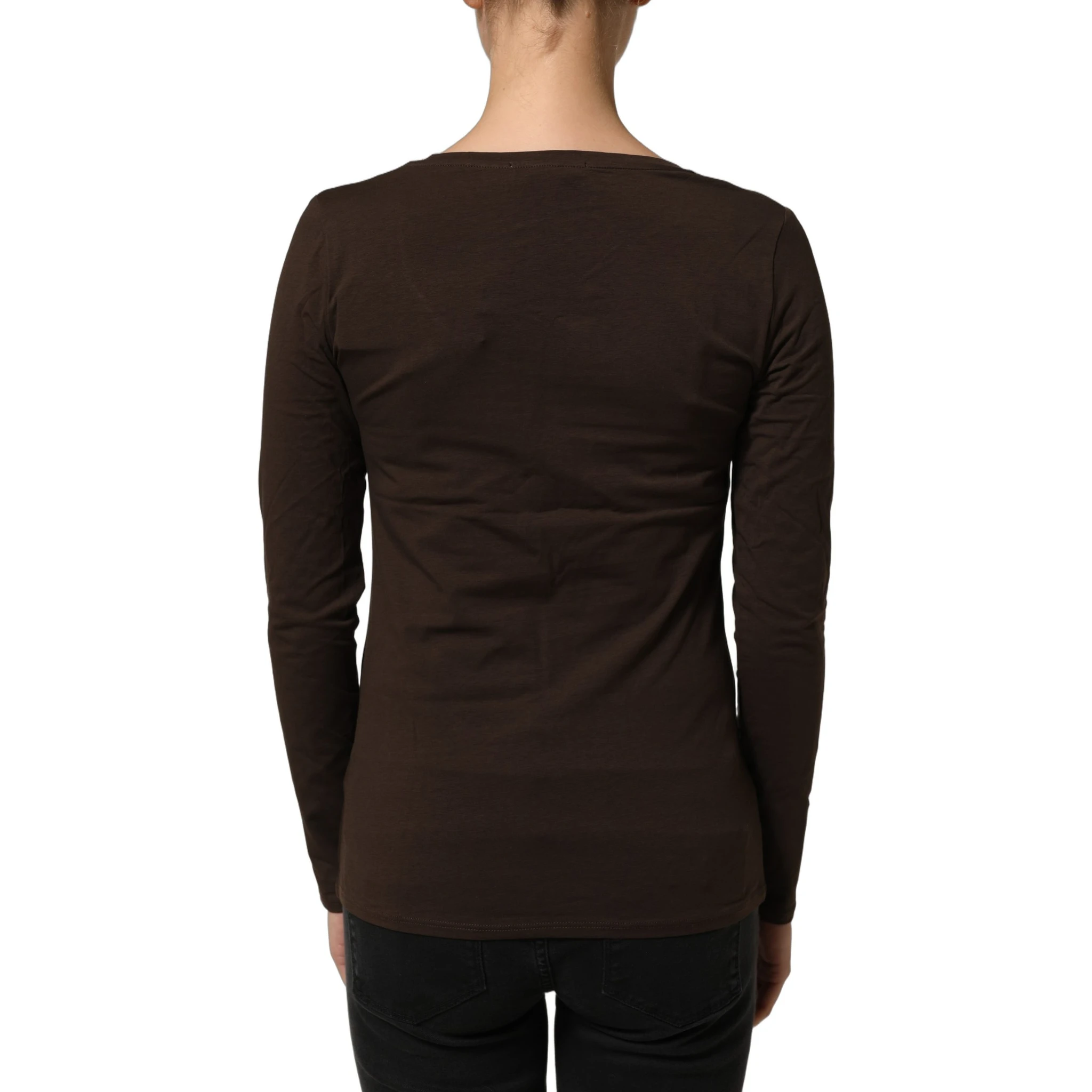 Brown Long Sleeves Round Neck Top