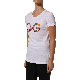 White DG Logo Embellished Round Neck T-shirt
