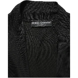 Black Silk Long Sleeves Draped Blouse Top