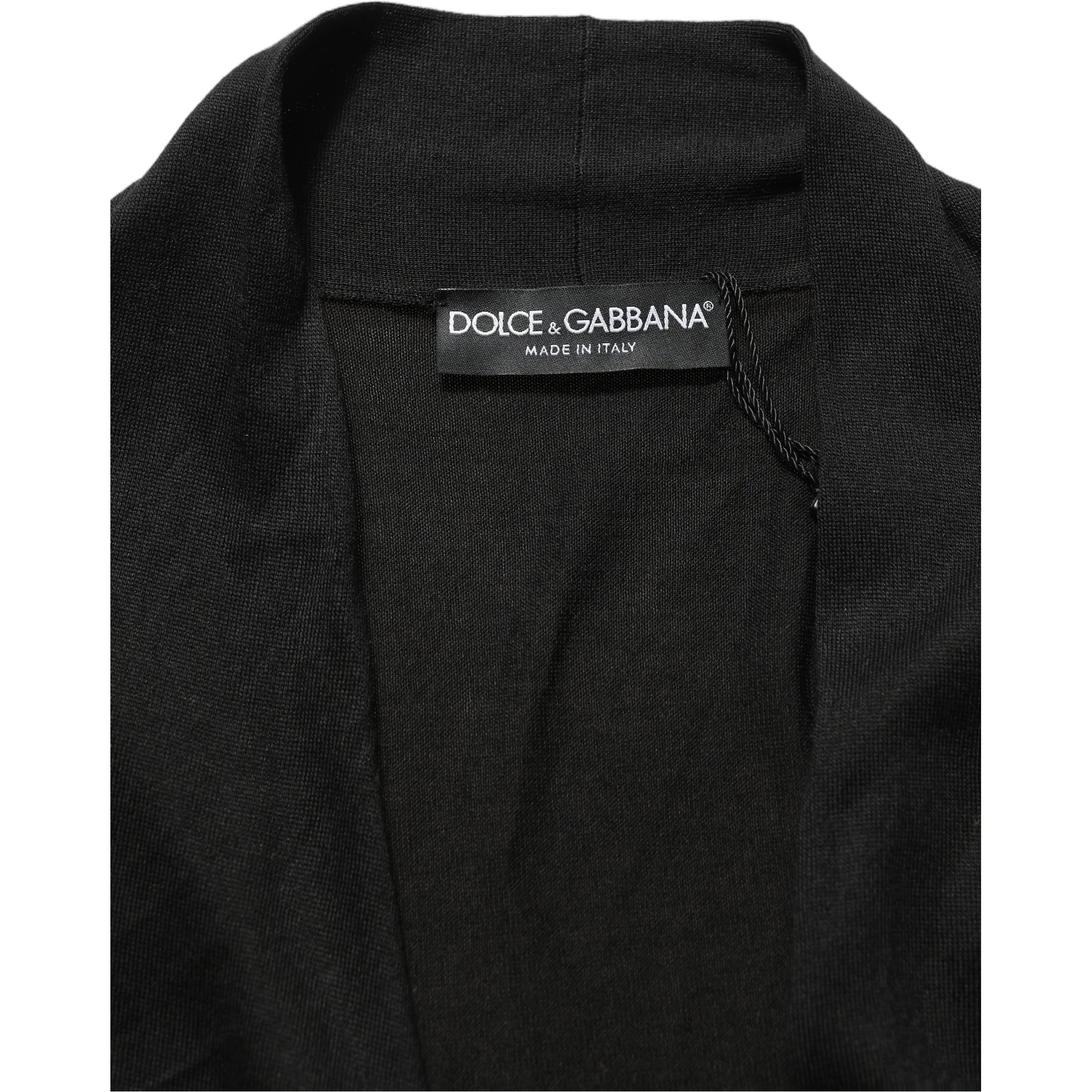 Black Silk Long Sleeves Draped Blouse Top