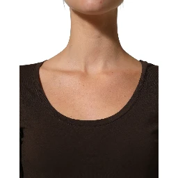 Brown Long Sleeves Round Neck Top