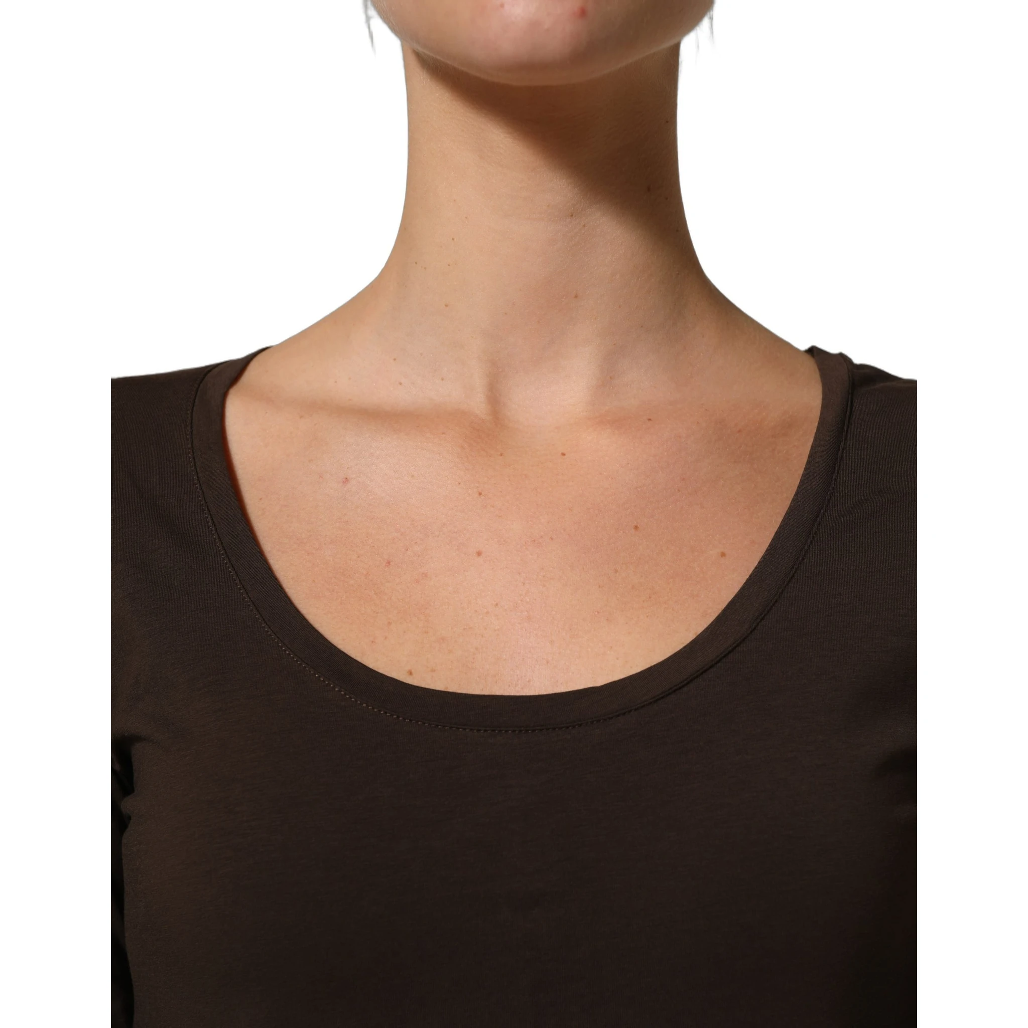Brown Long Sleeves Round Neck Top