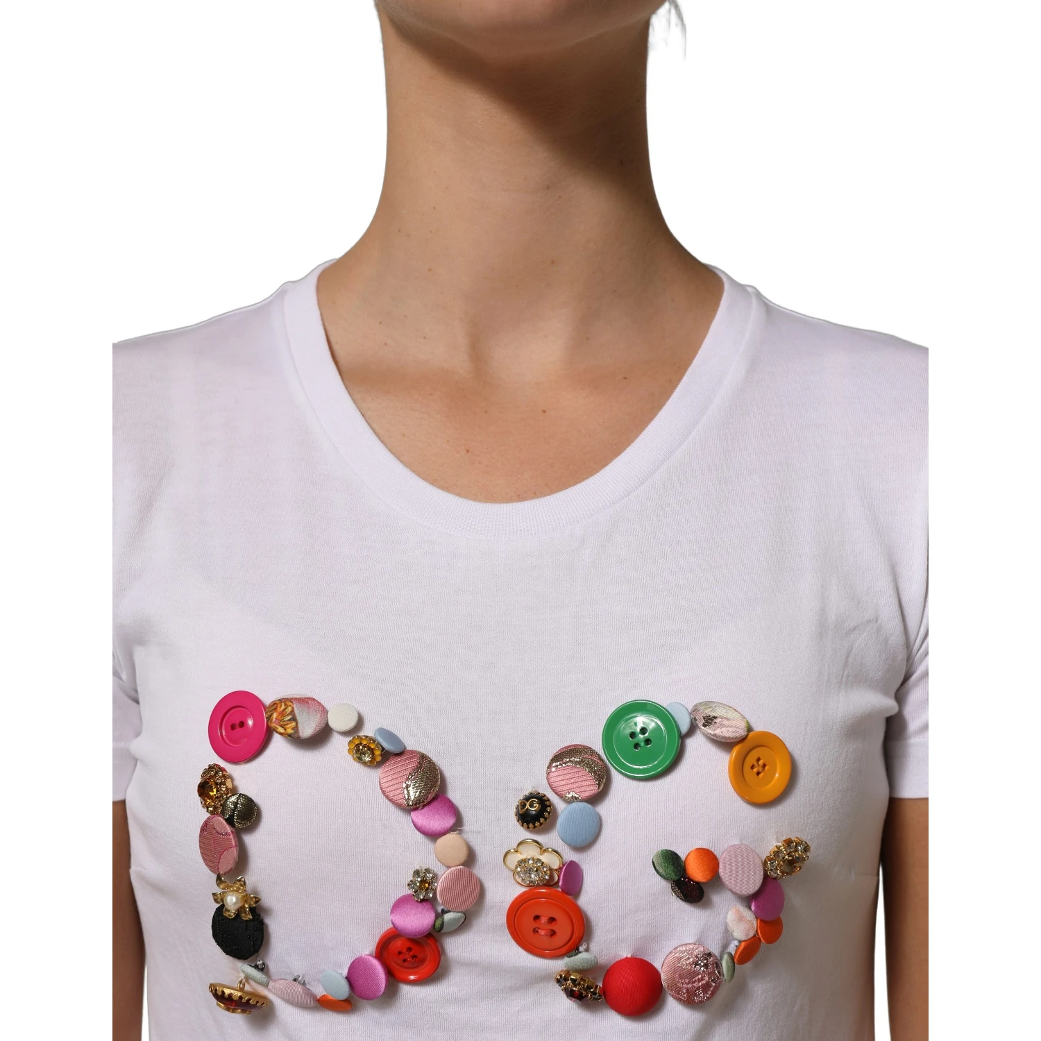 White DG Logo Embellished Round Neck T-shirt