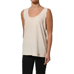 Beige Viscose Sleeveless Round Neck Women Tank Top