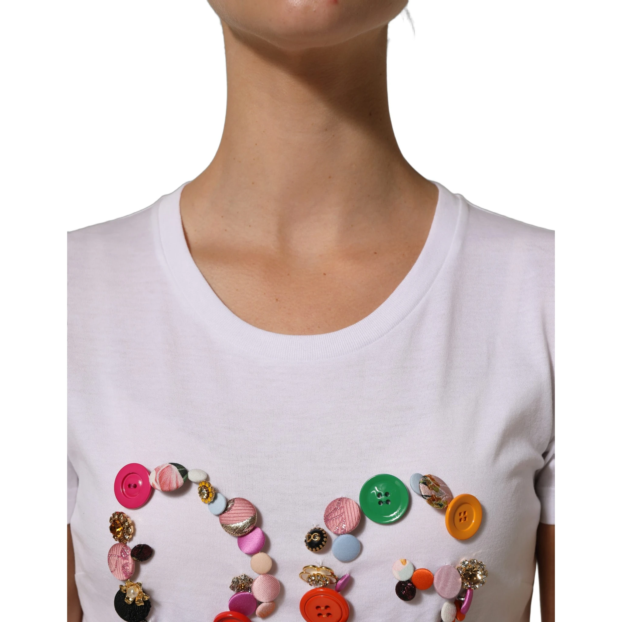 White DG Logo Embellished Round Neck T-shirt