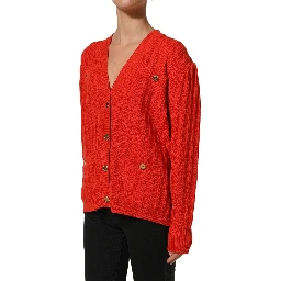 Red Wool Knit ButtonEmbellished Cardigan Sweater