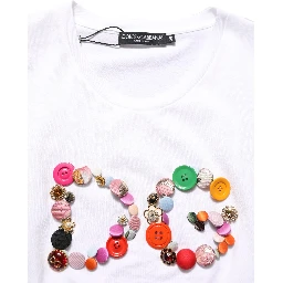 White DG Logo Embellished Round Neck T-shirt