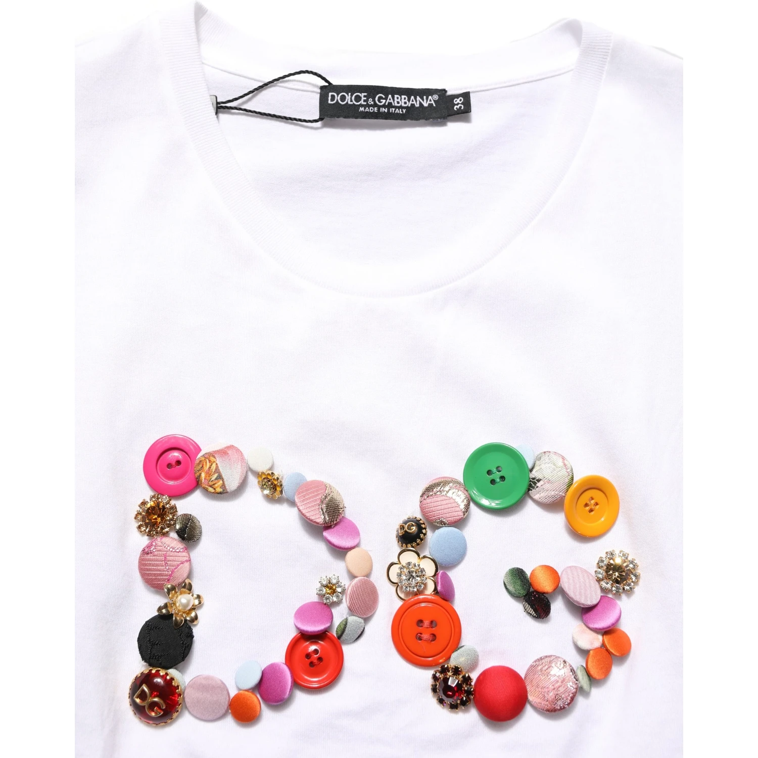 White DG Logo Embellished Round Neck T-shirt