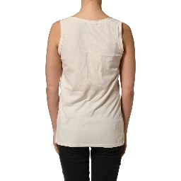 Beige Viscose Sleeveless Round Neck Women Tank Top