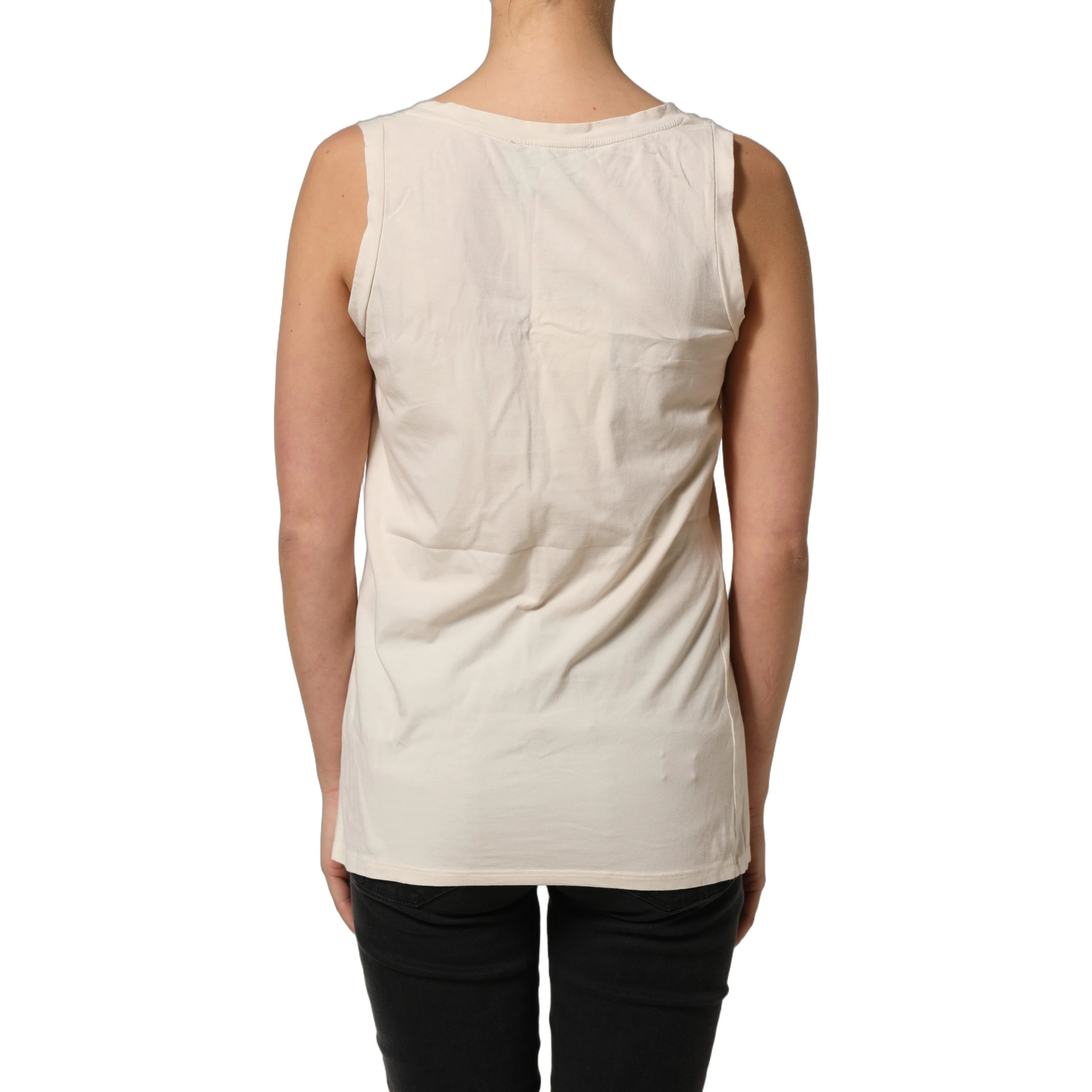 Beige Viscose Sleeveless Round Neck Women Tank Top