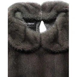 Dark Gray Mink Fur Round Collar Blouse Top