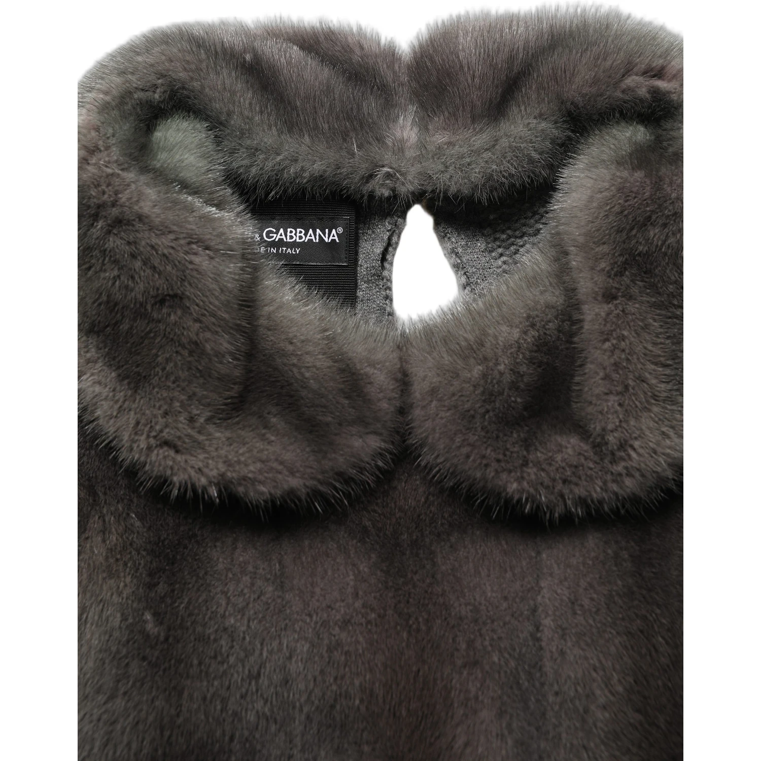 Dark Gray Mink Fur Round Collar Blouse Top