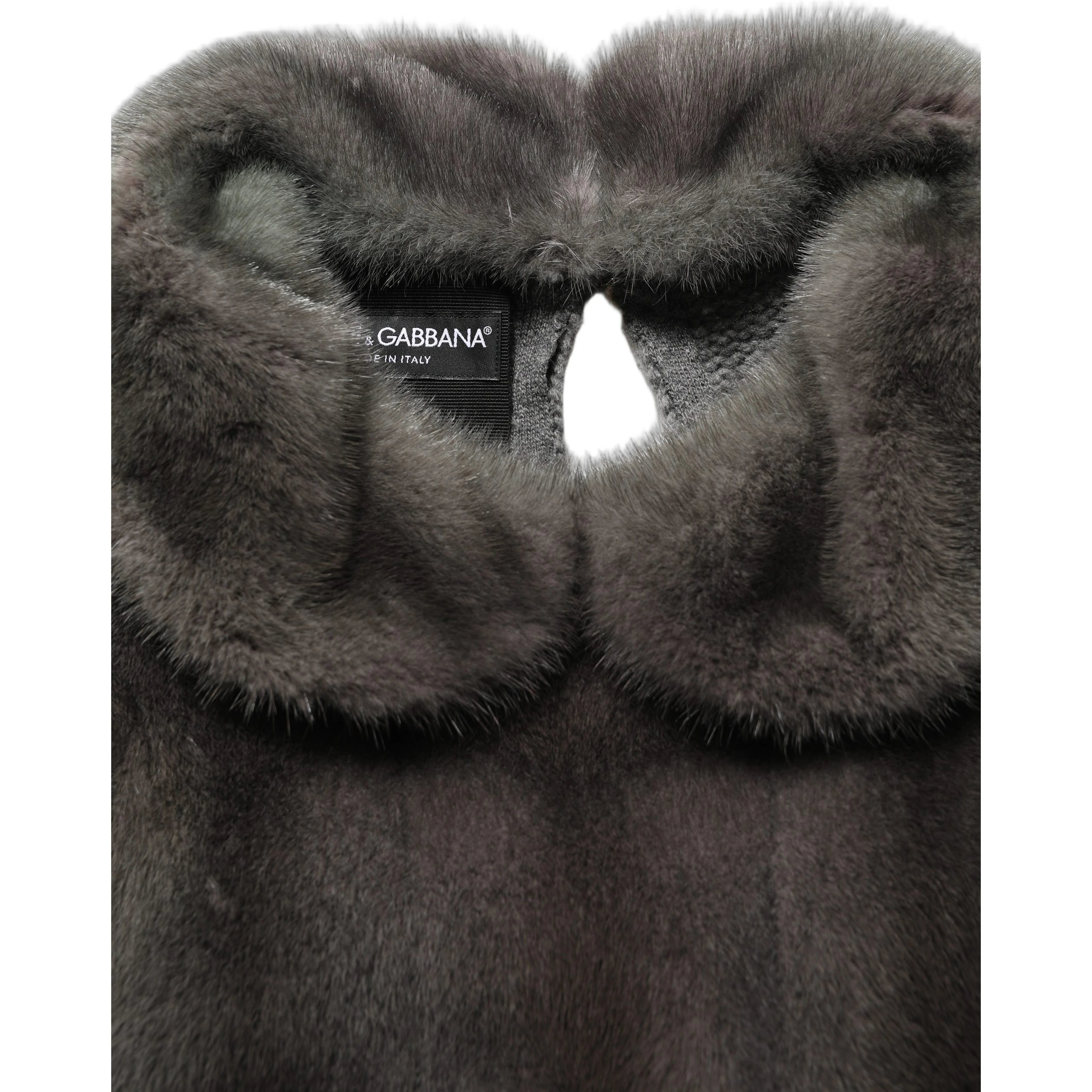 Dark Gray Mink Fur Round Collar Blouse Top