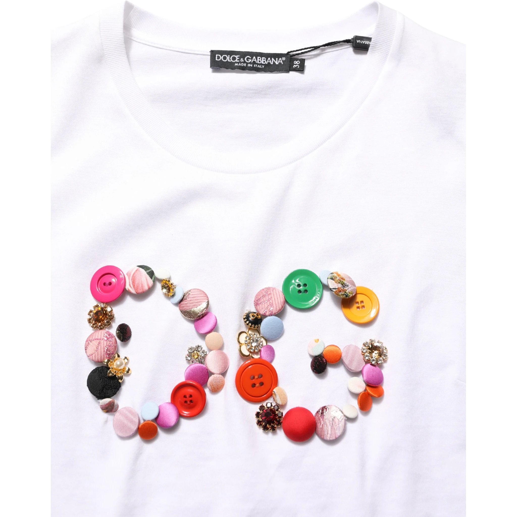 White DG Logo Embellished Round Neck T-shirt