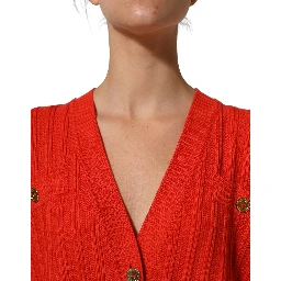 Red Wool Knit ButtonEmbellished Cardigan Sweater