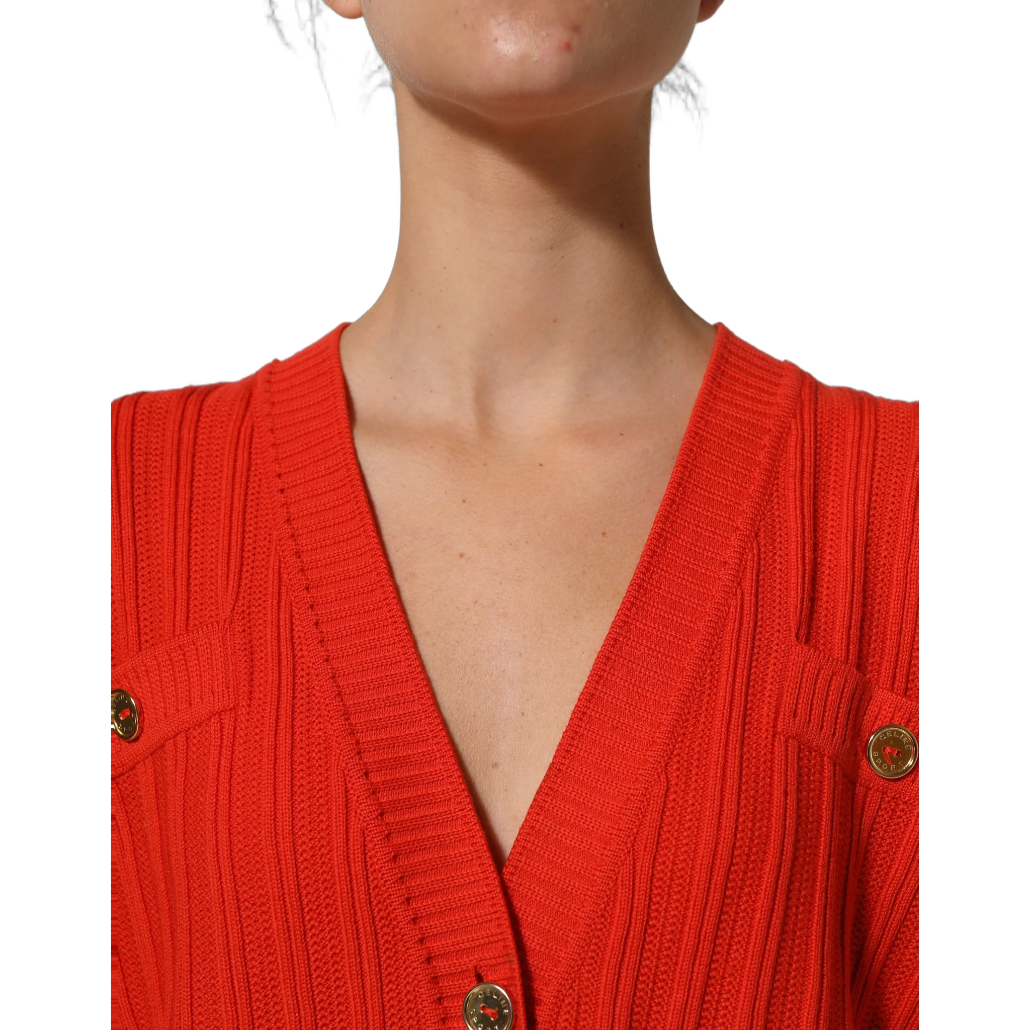 Red Wool Knit ButtonEmbellished Cardigan Sweater