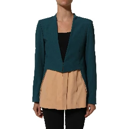 Dark Green Beige Polyester Overcoat Women Blazer Jacket