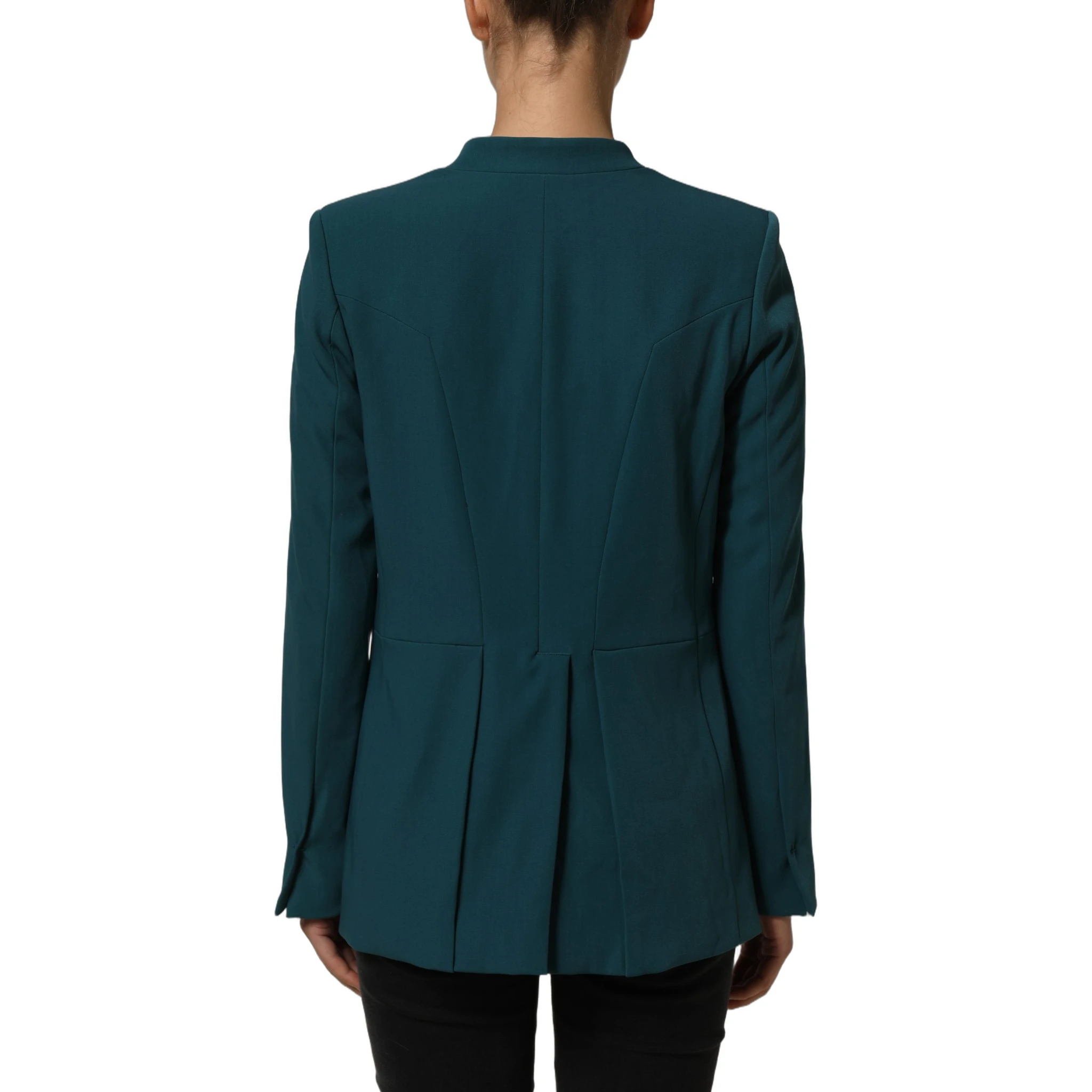 Dark Green Beige Polyester Overcoat Women Blazer Jacket