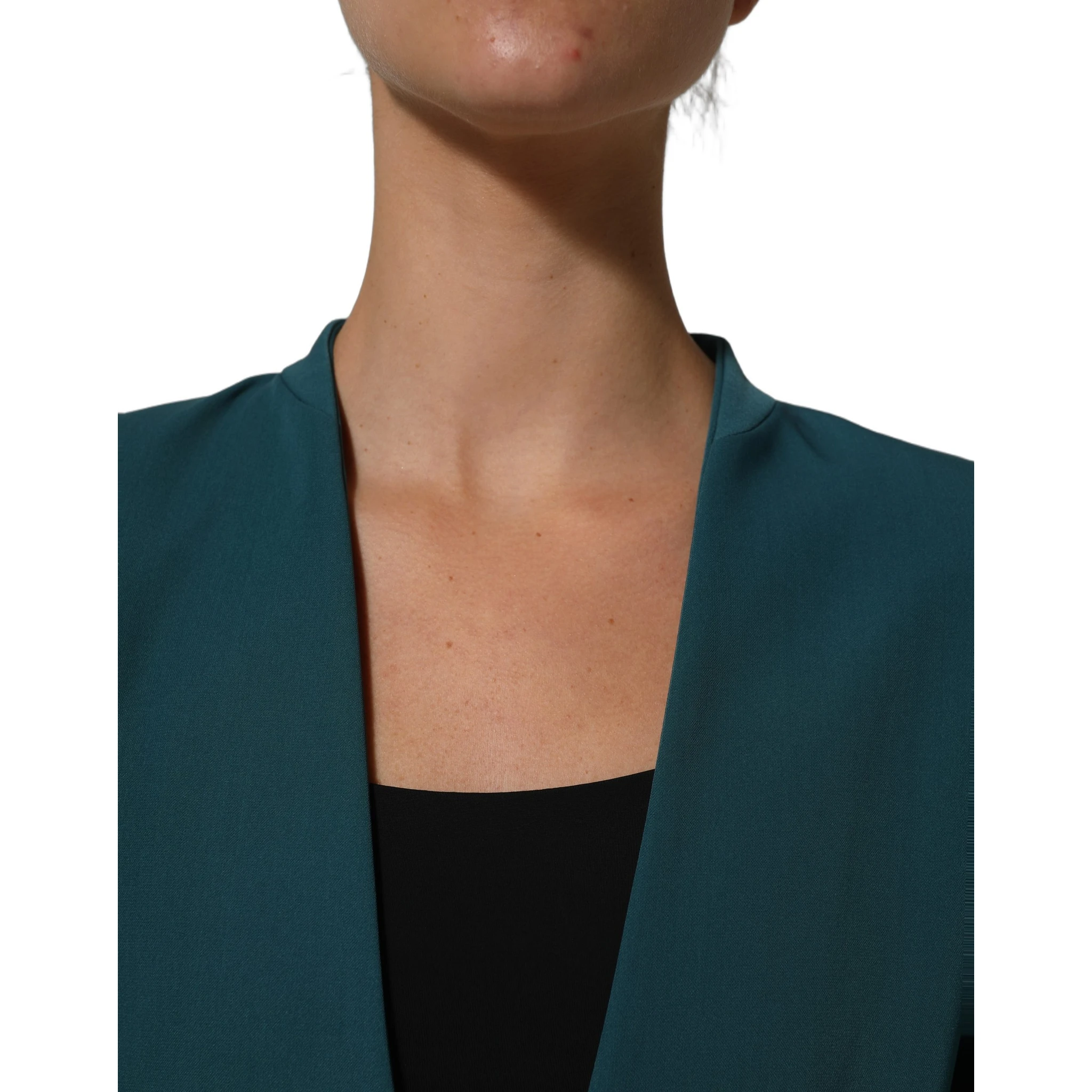 Dark Green Beige Polyester Overcoat Women Blazer Jacket