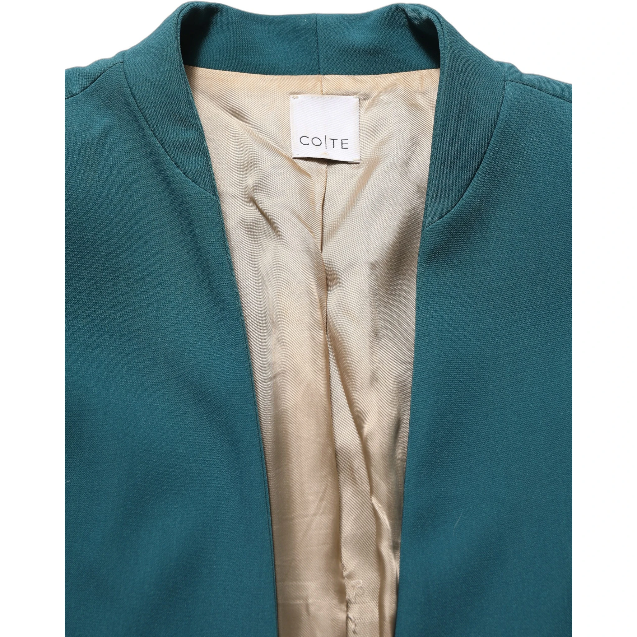 Dark Green Beige Polyester Overcoat Women Blazer Jacket