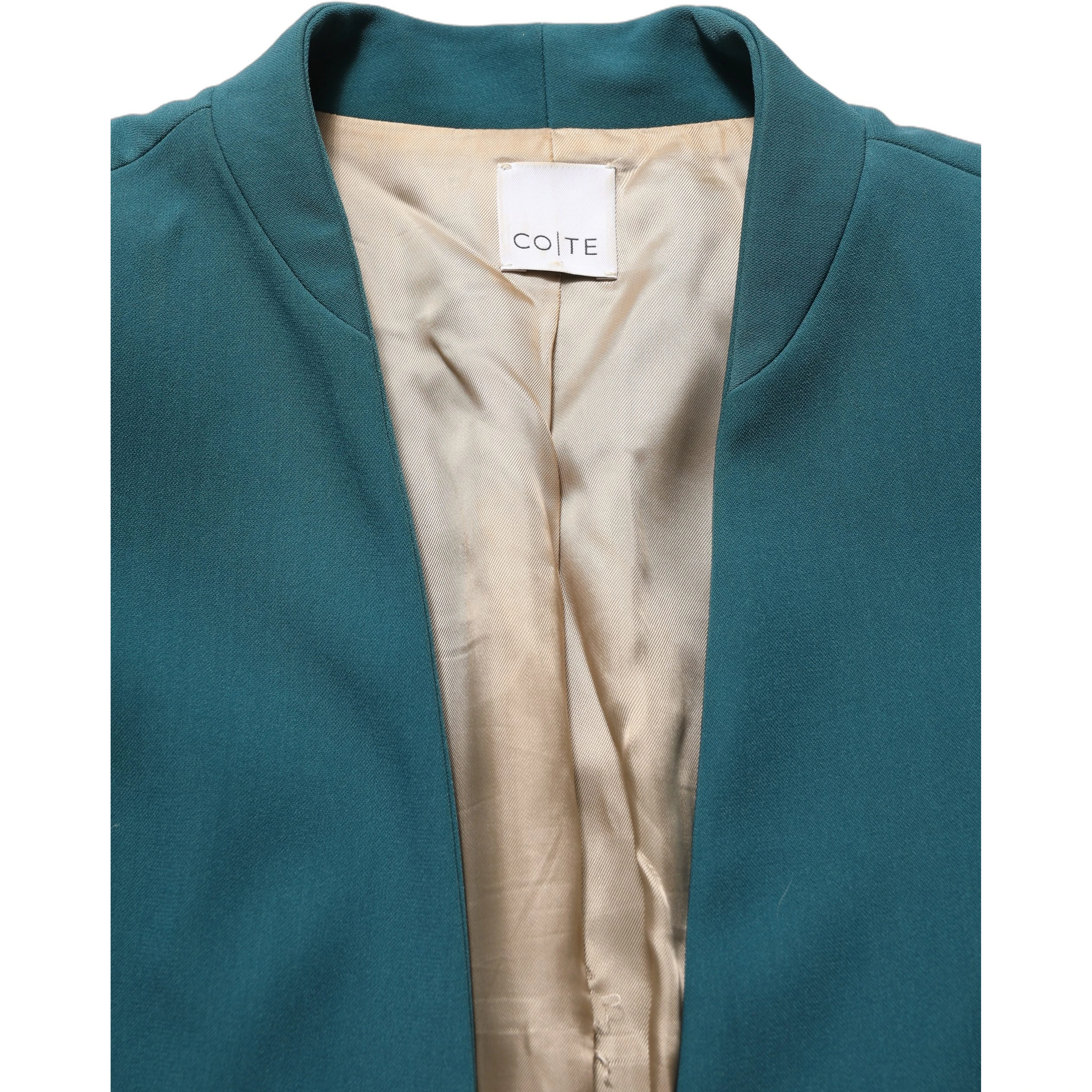 Dark Green Beige Polyester Overcoat Women Blazer Jacket