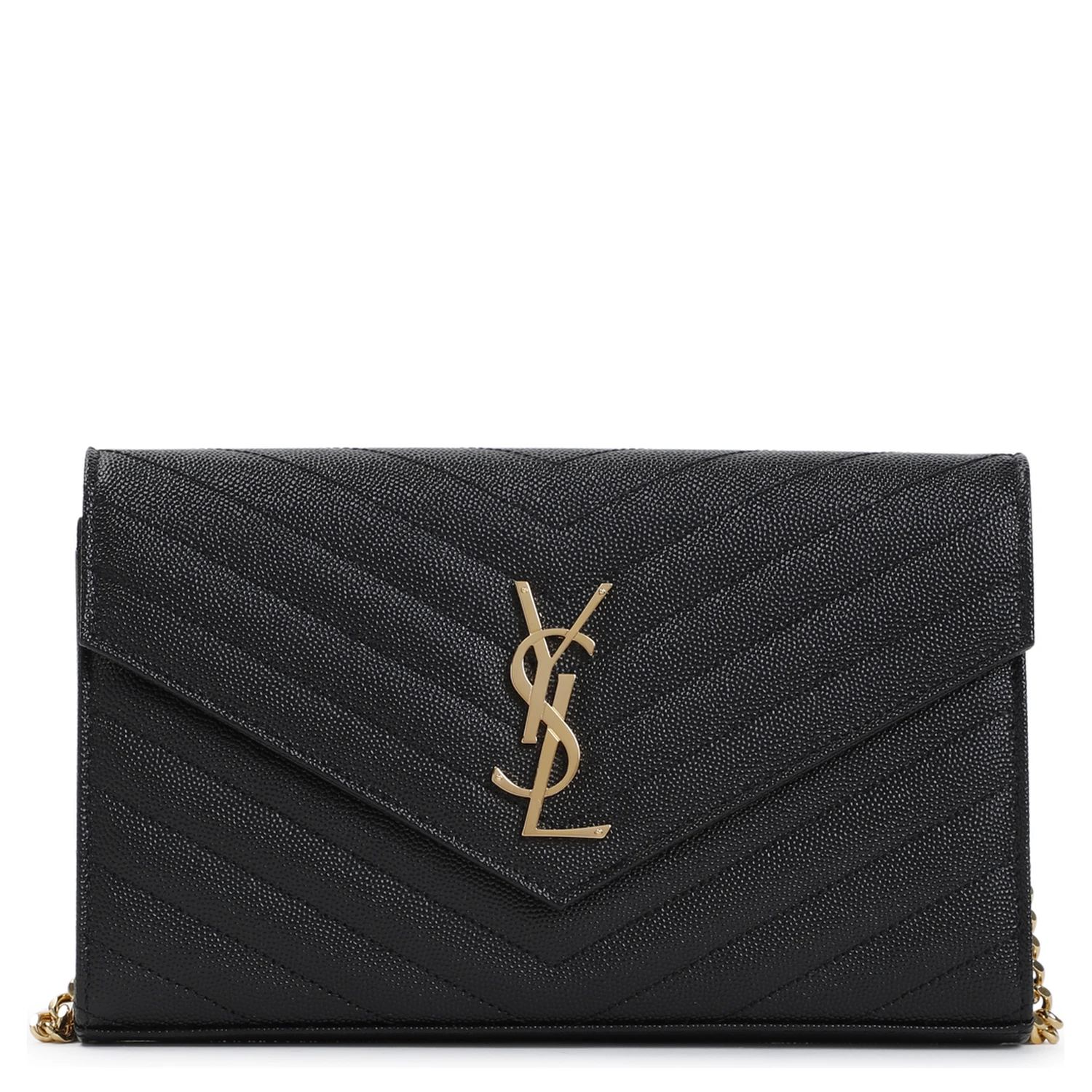 Saint Laurent Grained Calf Leather YSL Chain Wallet