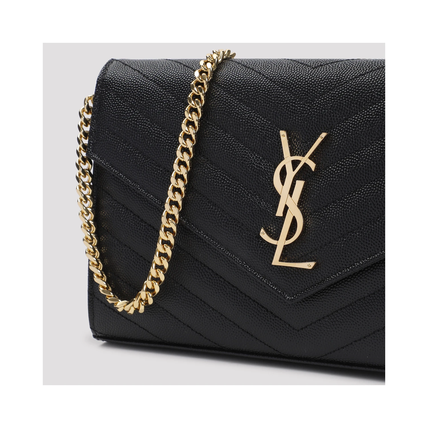 Saint Laurent Grained Calf Leather YSL Chain Wallet