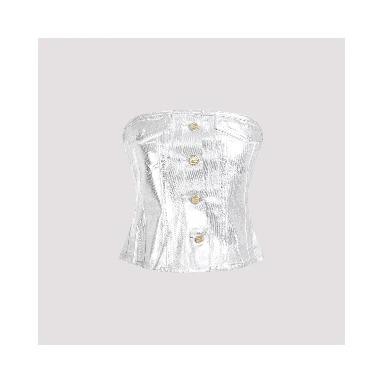 Ganni Foil Corsage Denim Top