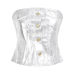 Ganni Foil Corsage Denim Top