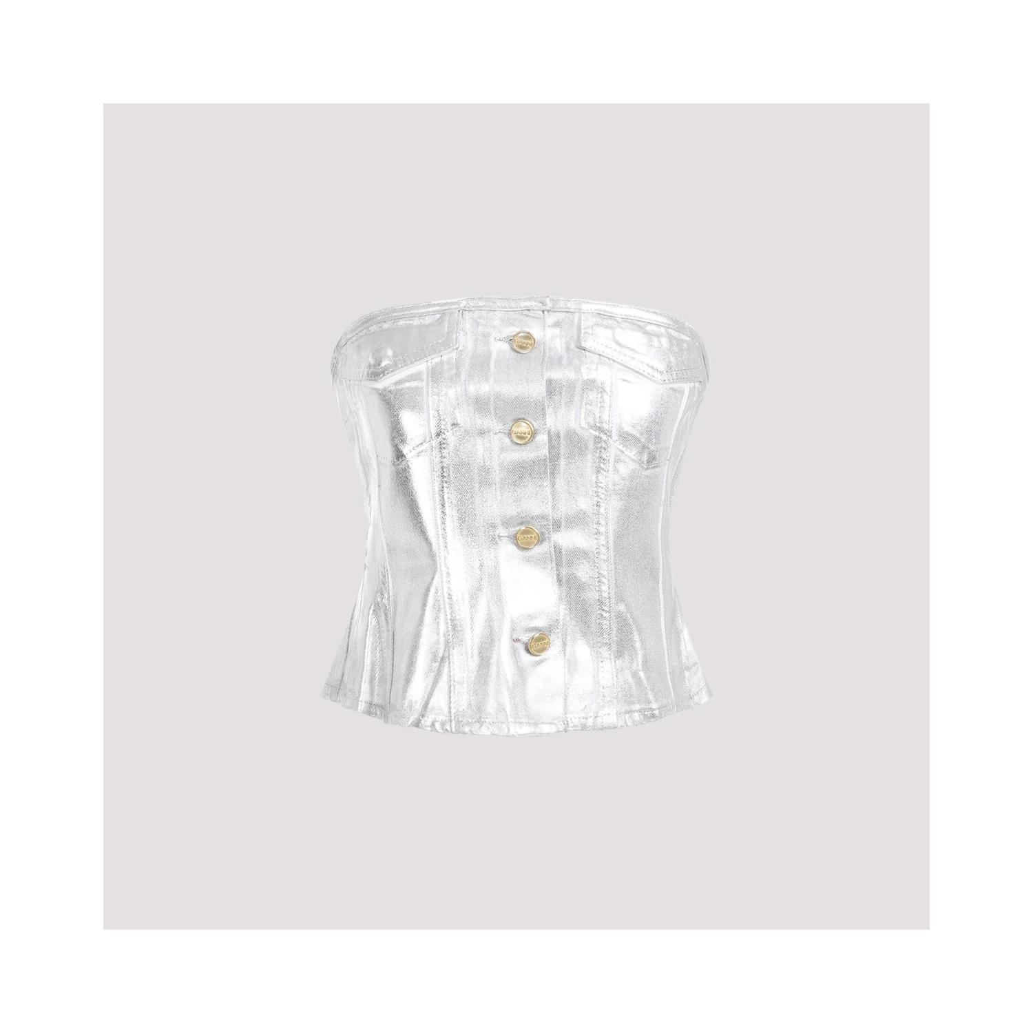 Ganni Foil Corsage Denim Top