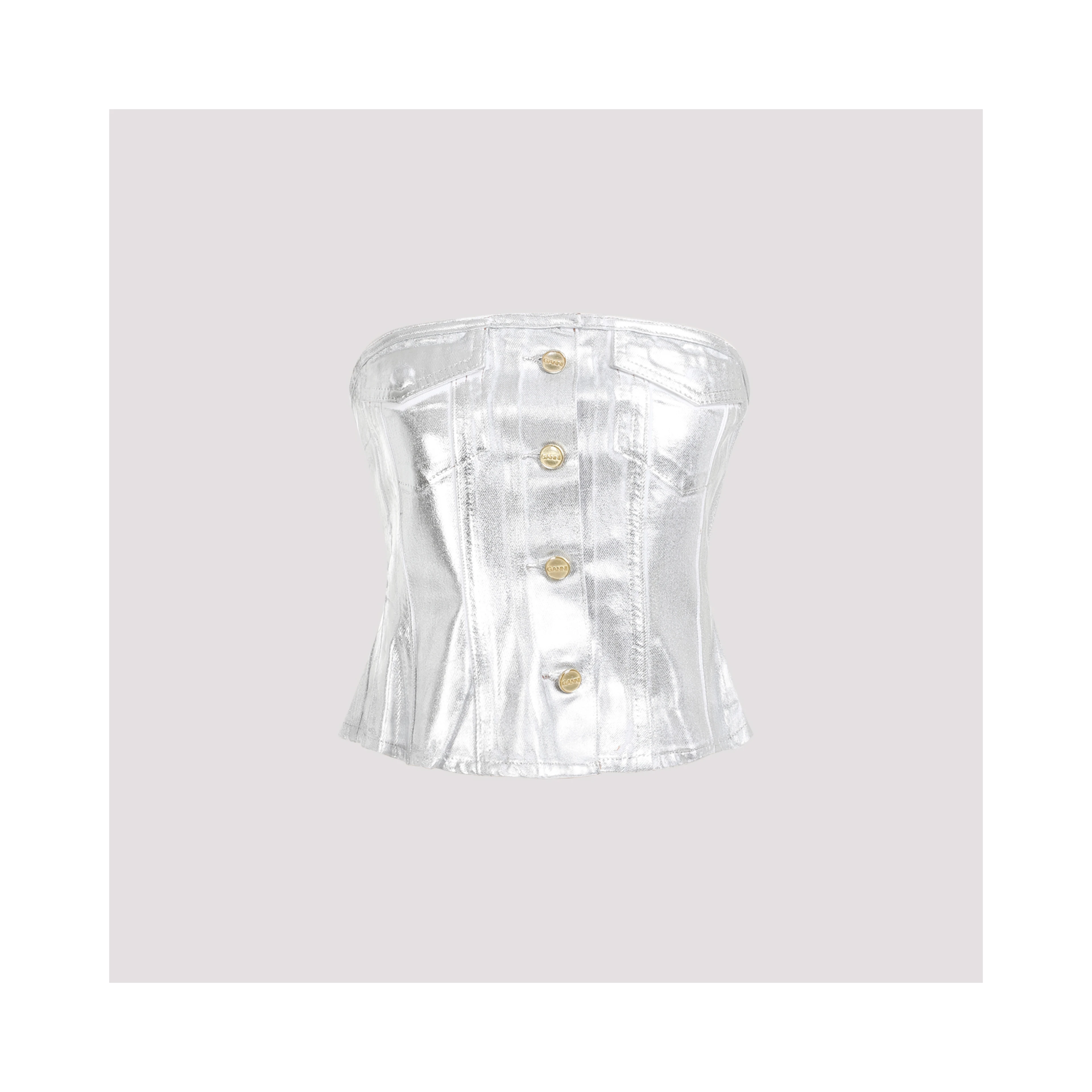 Ganni Foil Corsage Denim Top