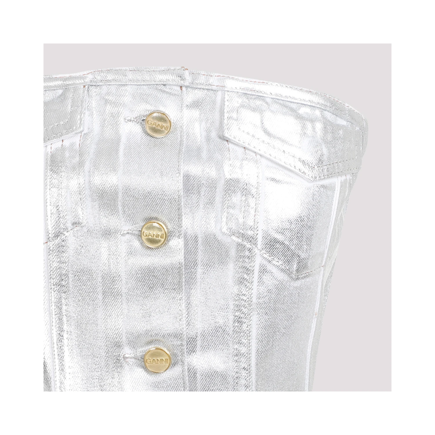 Ganni Foil Corsage Denim Top