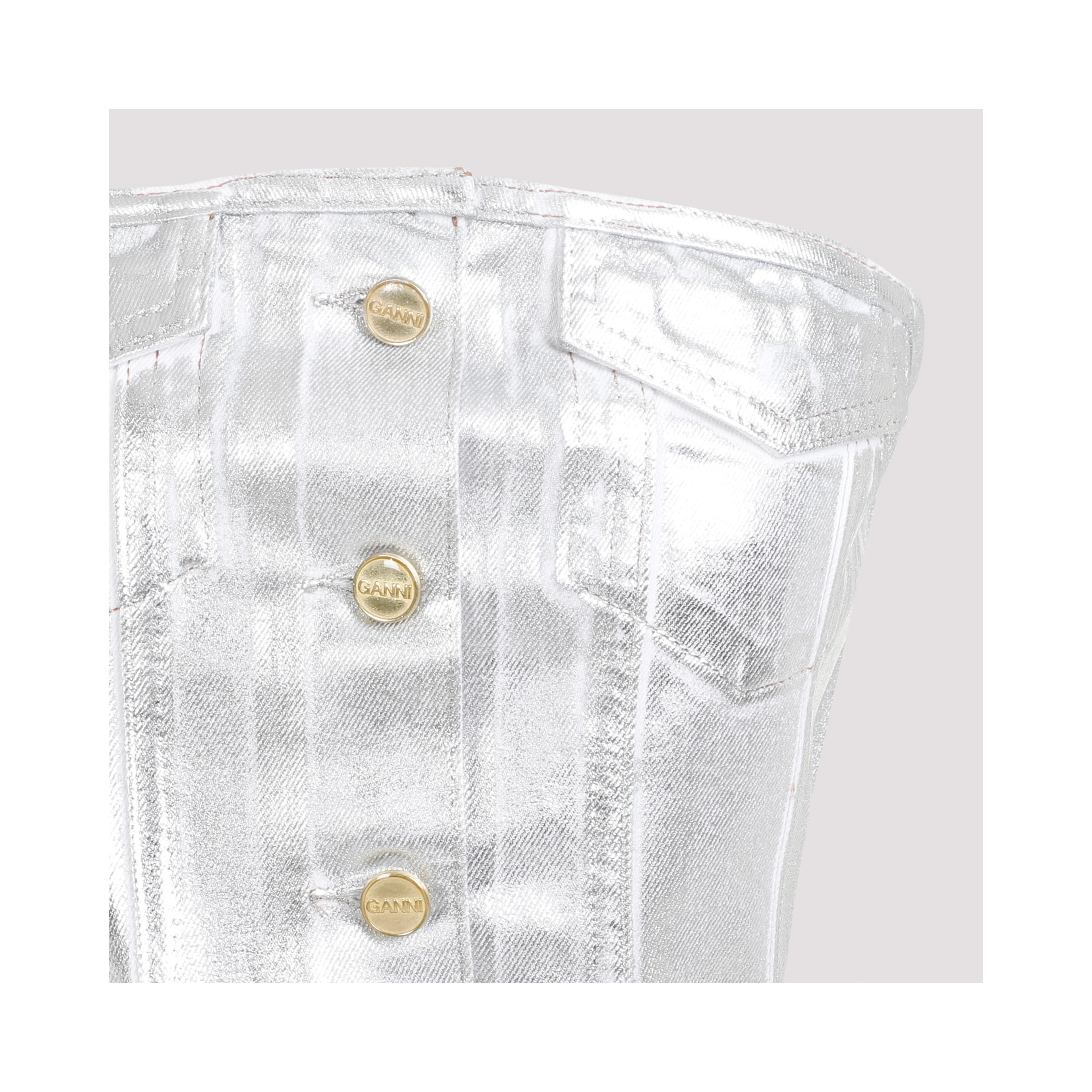 Ganni Foil Corsage Denim Top