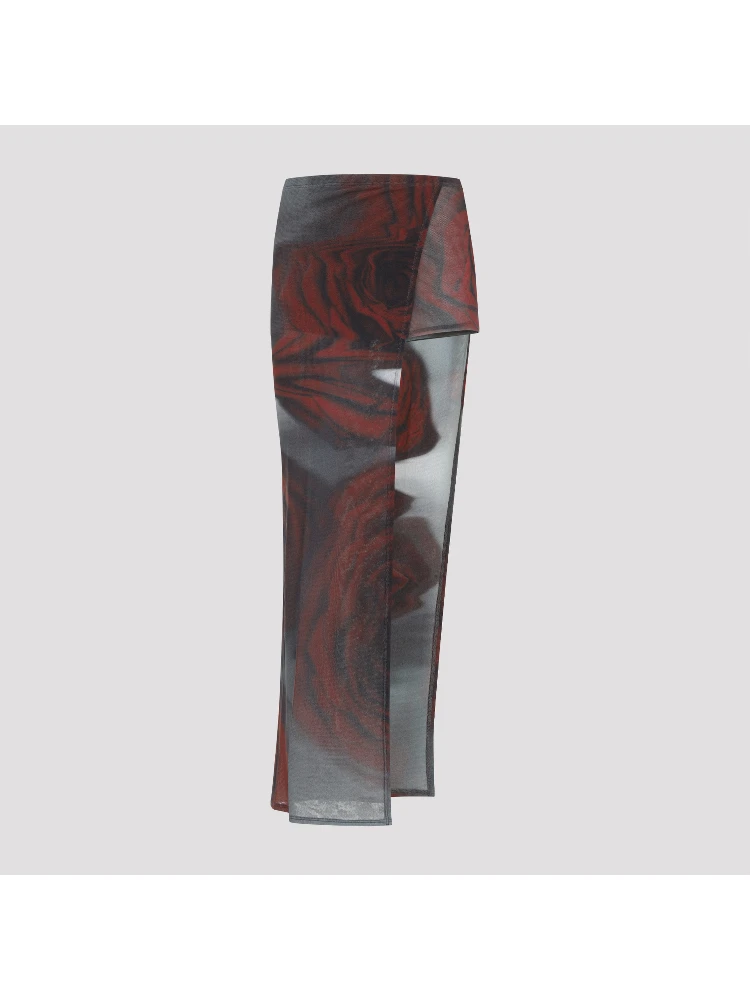 Jean Paul Gaultier Blurry Roses Asymmetric Midi Skirt