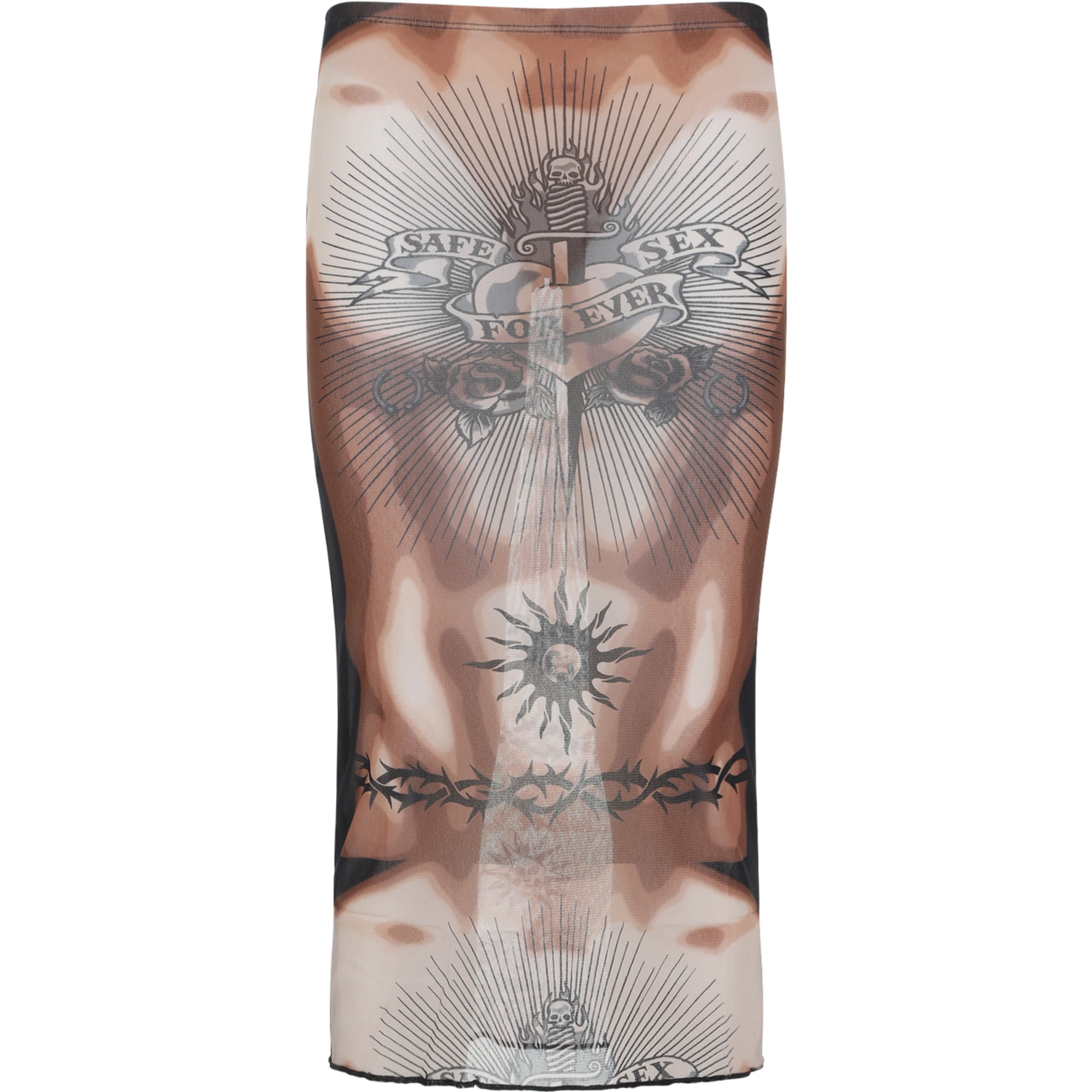 Jean Paul Gaultier Safe Sex Tattoo Midi Skirt