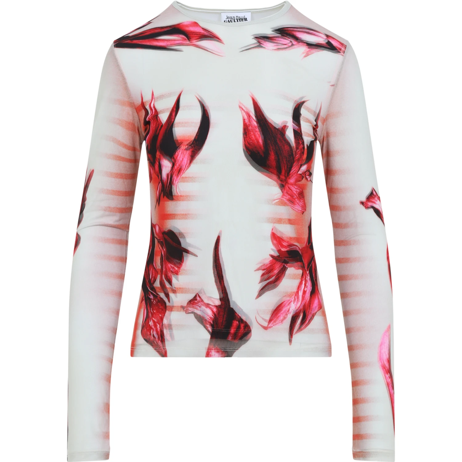 Jean Paul Gaultier Layered Long Sleeves Top Printed "Flower Body Morphing Mariniere"