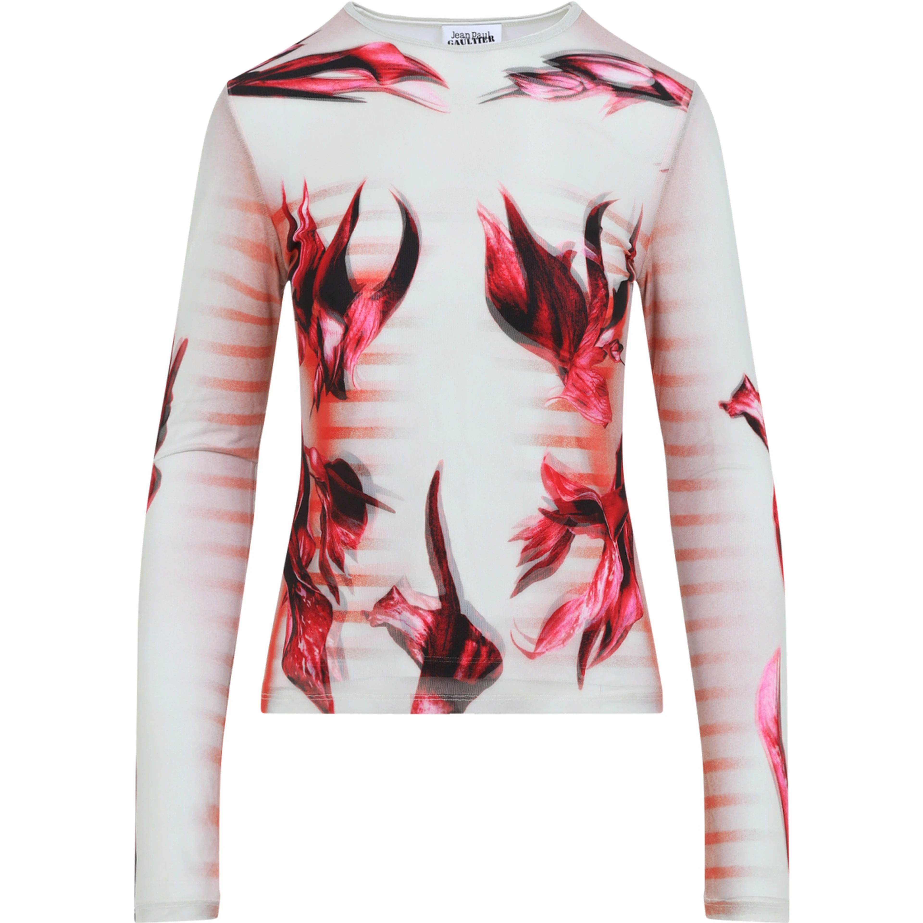 Jean Paul Gaultier Layered Long Sleeves Top Printed "Flower Body Morphing Mariniere"