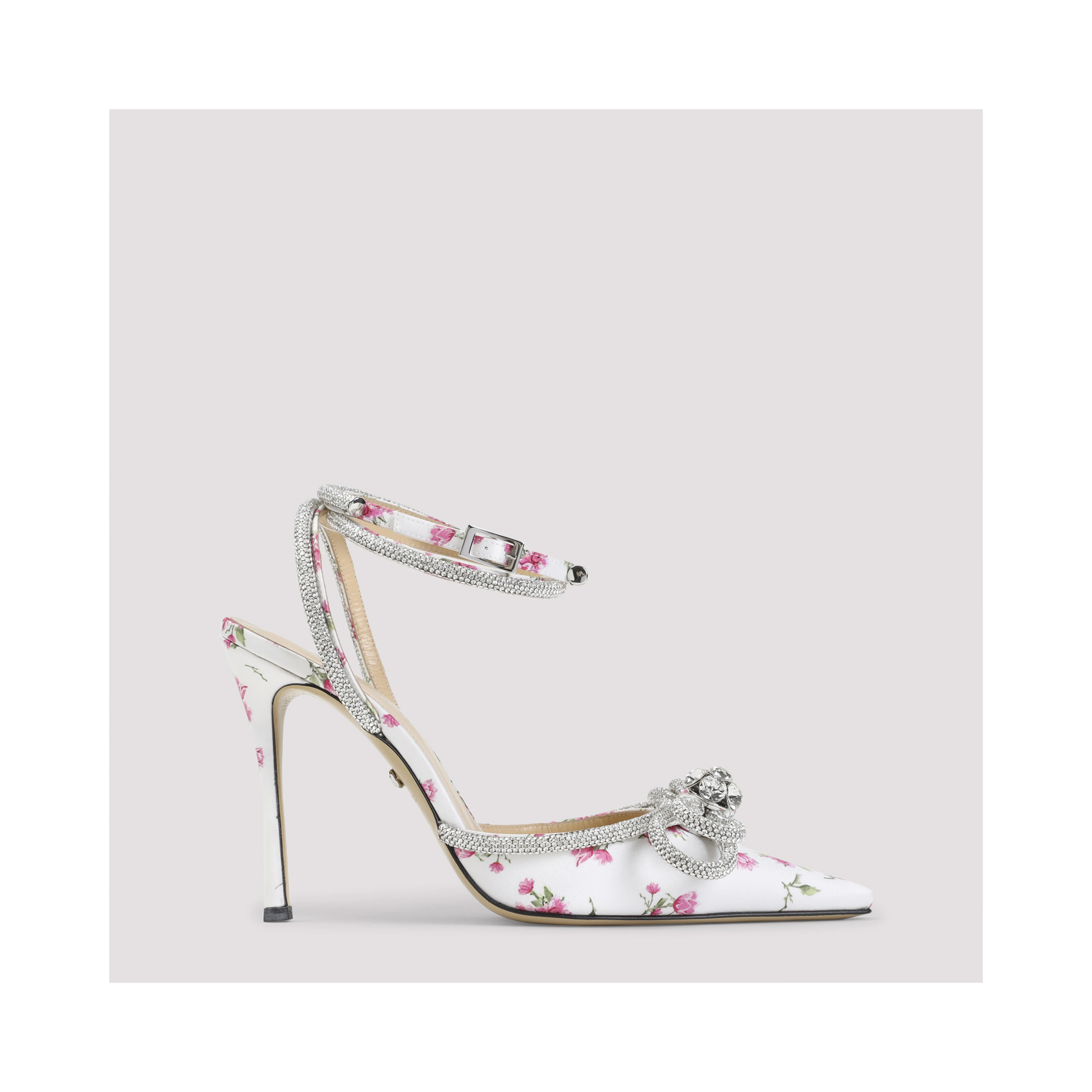 Mach & Mach Double Bow Cheri Floral Satin High Heels Sandals