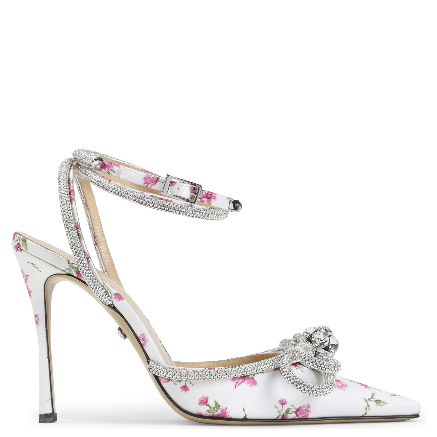 Mach & Mach Double Bow Cheri Floral Satin High Heels Sandals