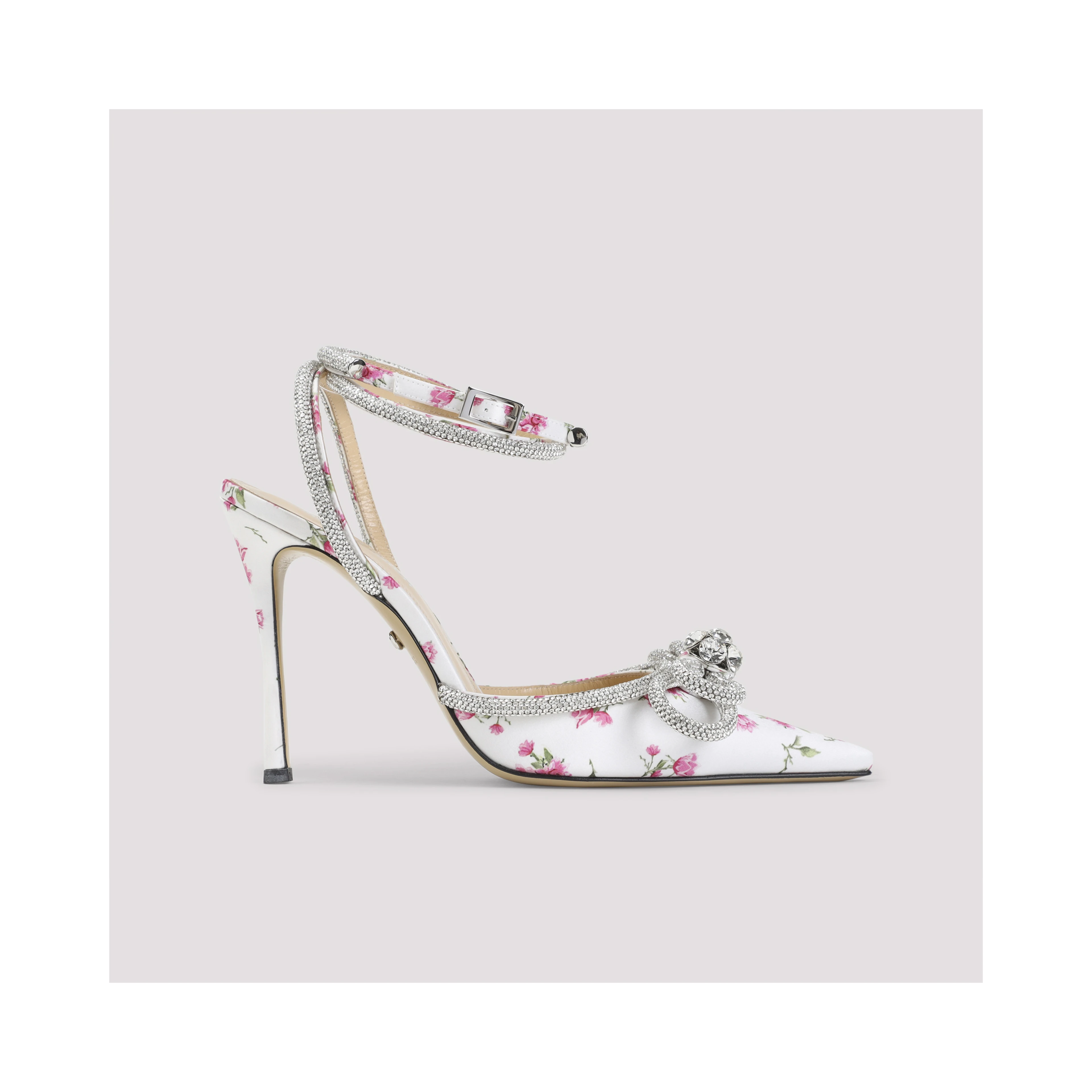 Mach & Mach Double Bow Cheri Floral Satin High Heels Sandals