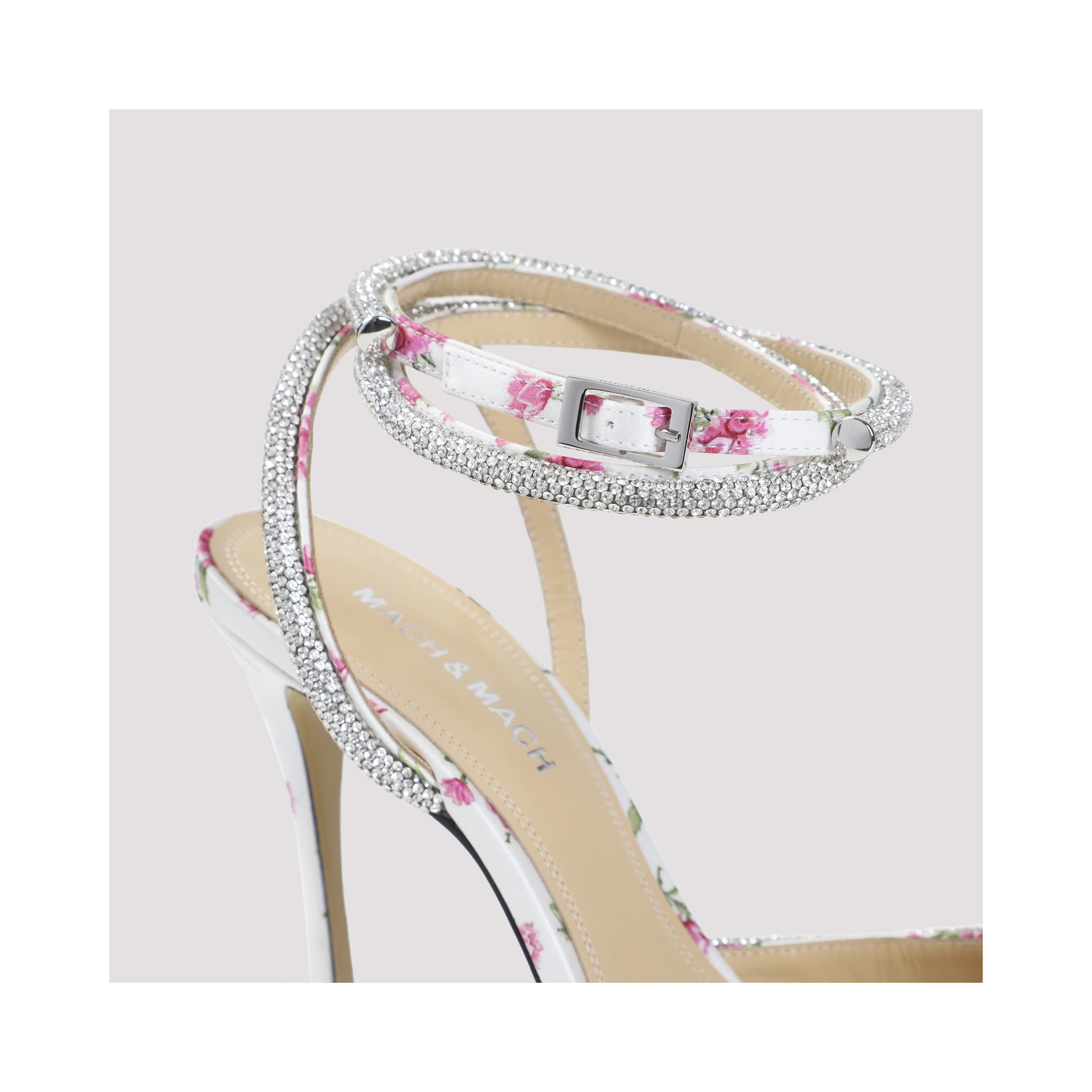 Mach & Mach Double Bow Cheri Floral Satin High Heels Sandals