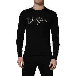 Black embroidered Logo Crew Neck Pullover Sweater