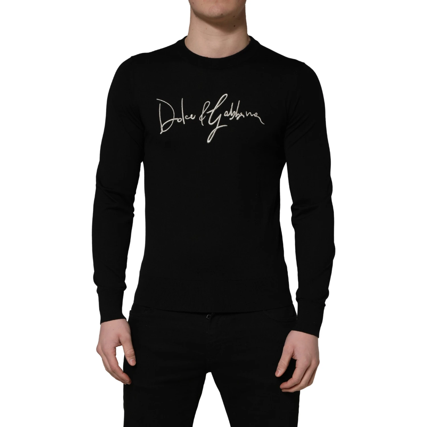 Black embroidered Logo Crew Neck Pullover Sweater