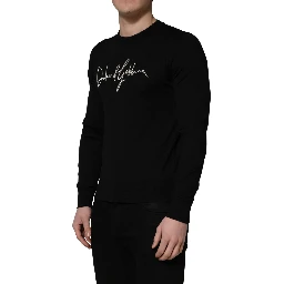 Black embroidered Logo Crew Neck Pullover Sweater