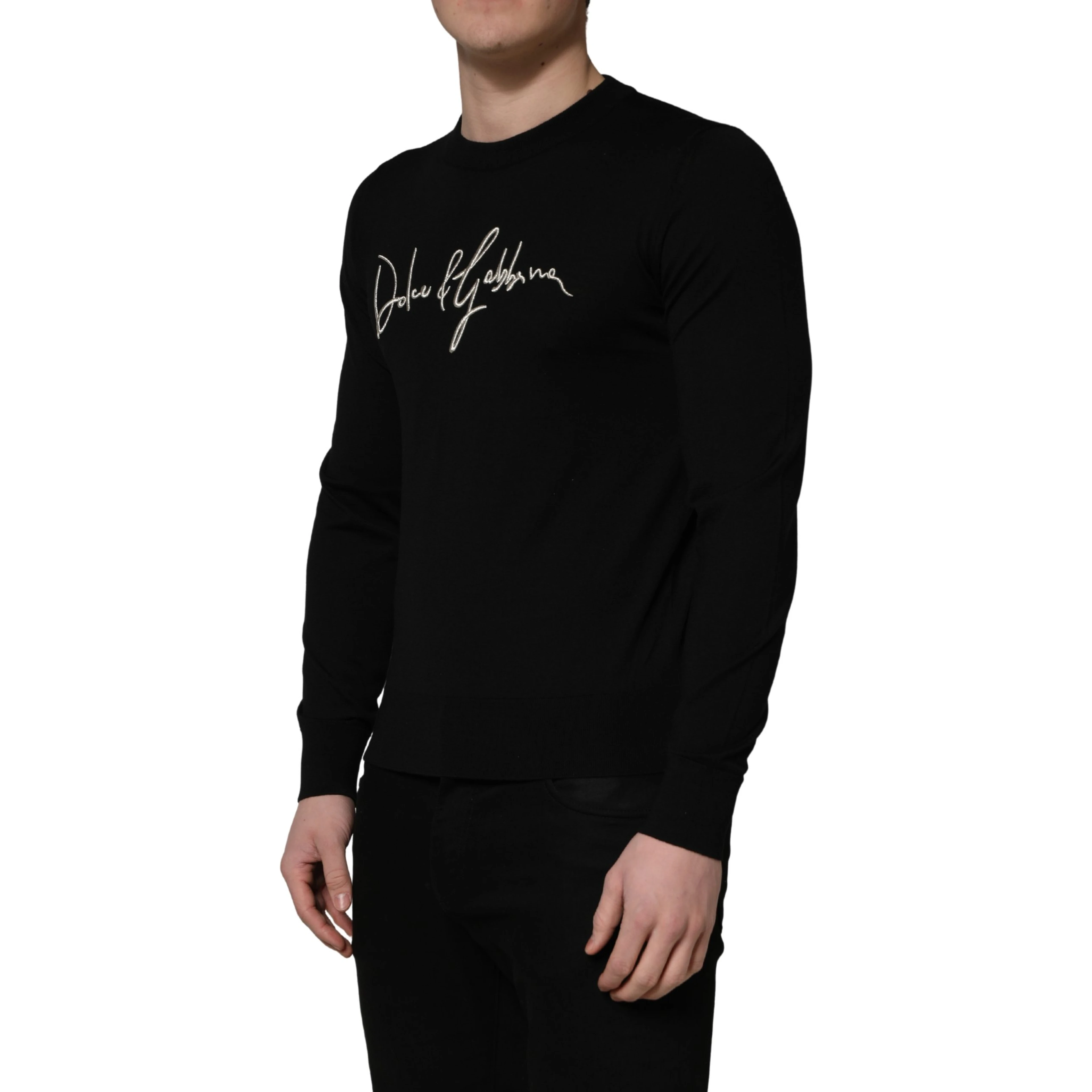 Black embroidered Logo Crew Neck Pullover Sweater