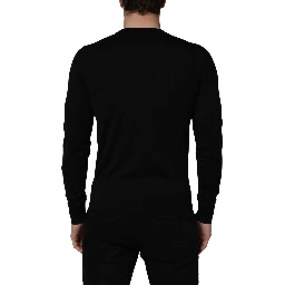 Black embroidered Logo Crew Neck Pullover Sweater