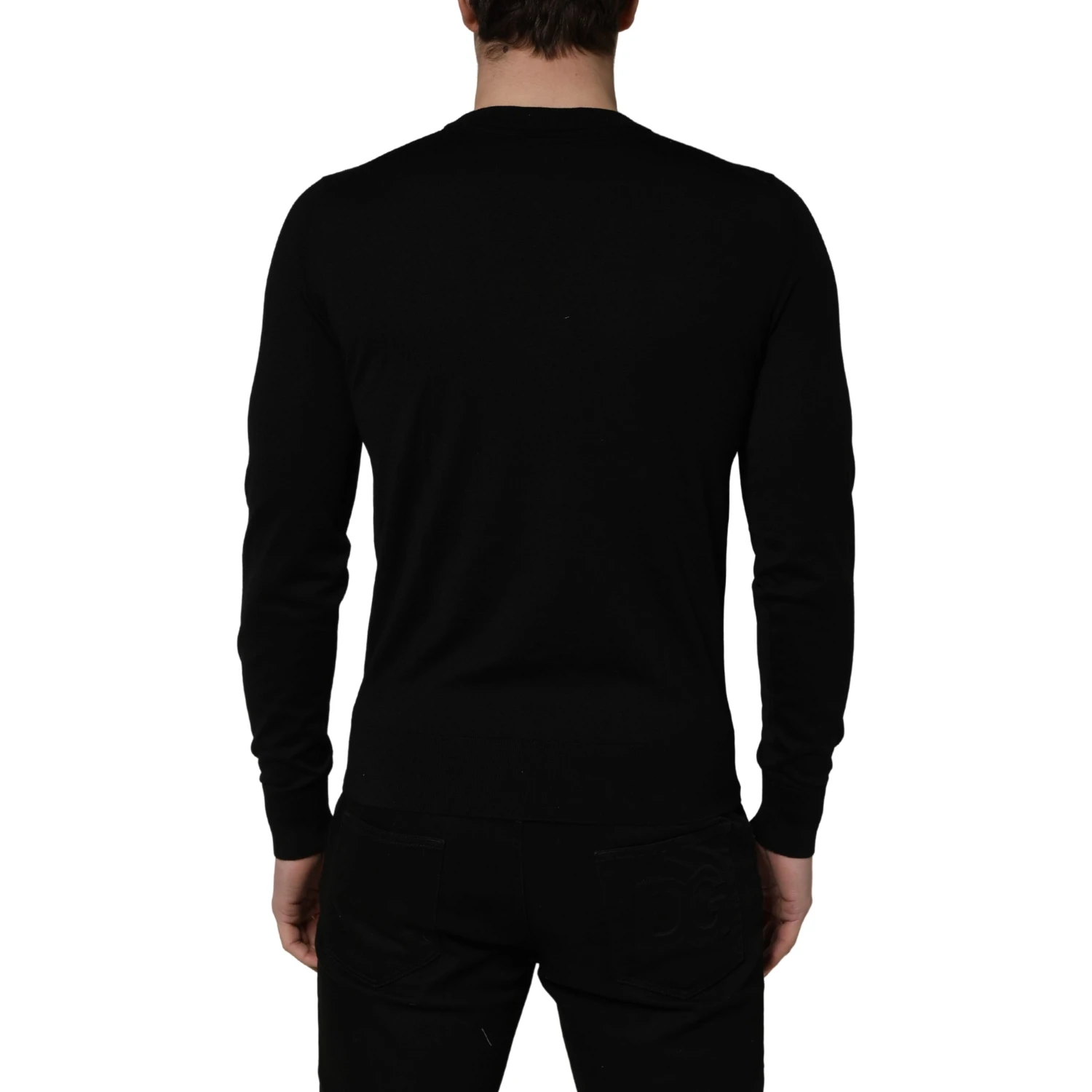 Black embroidered Logo Crew Neck Pullover Sweater