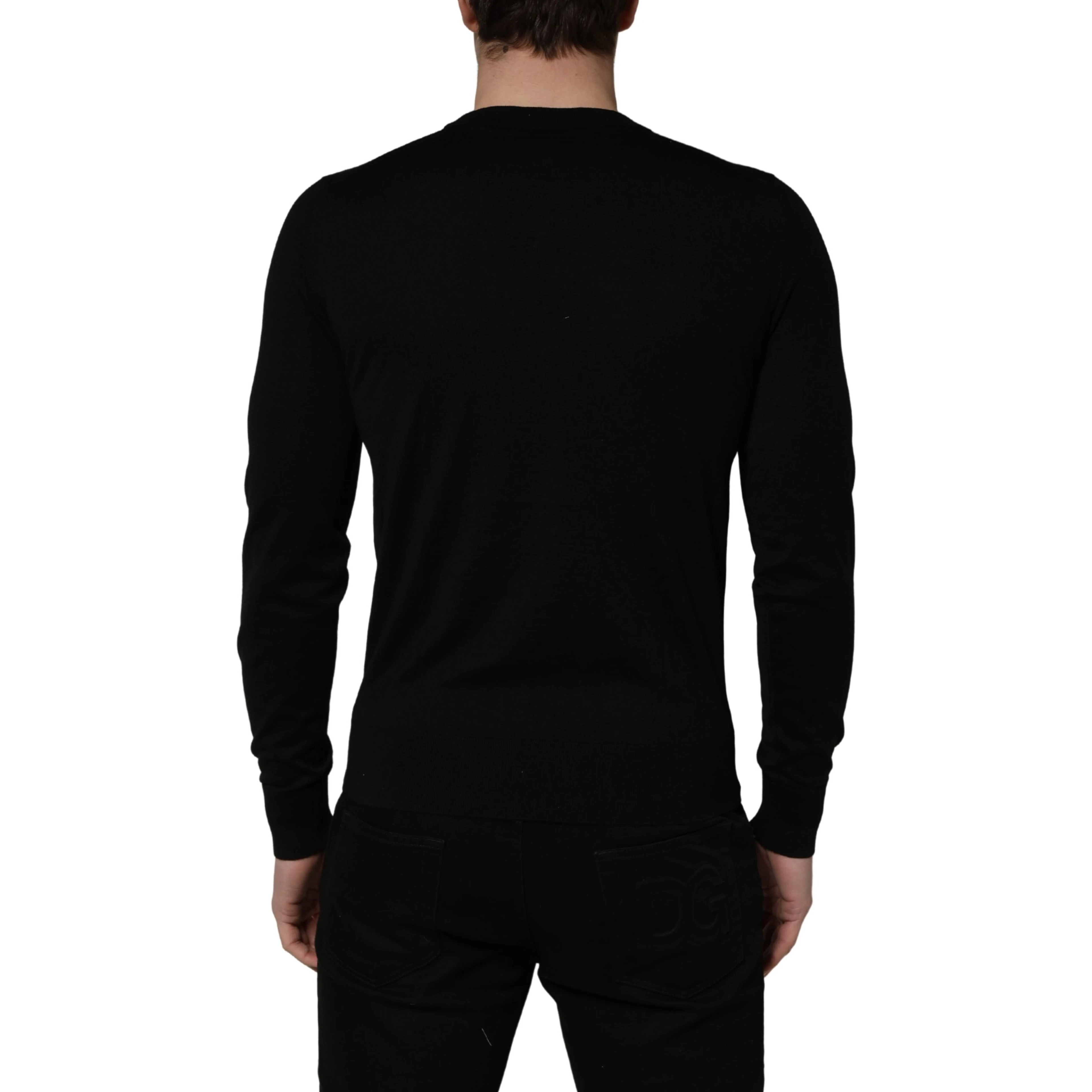Black embroidered Logo Crew Neck Pullover Sweater
