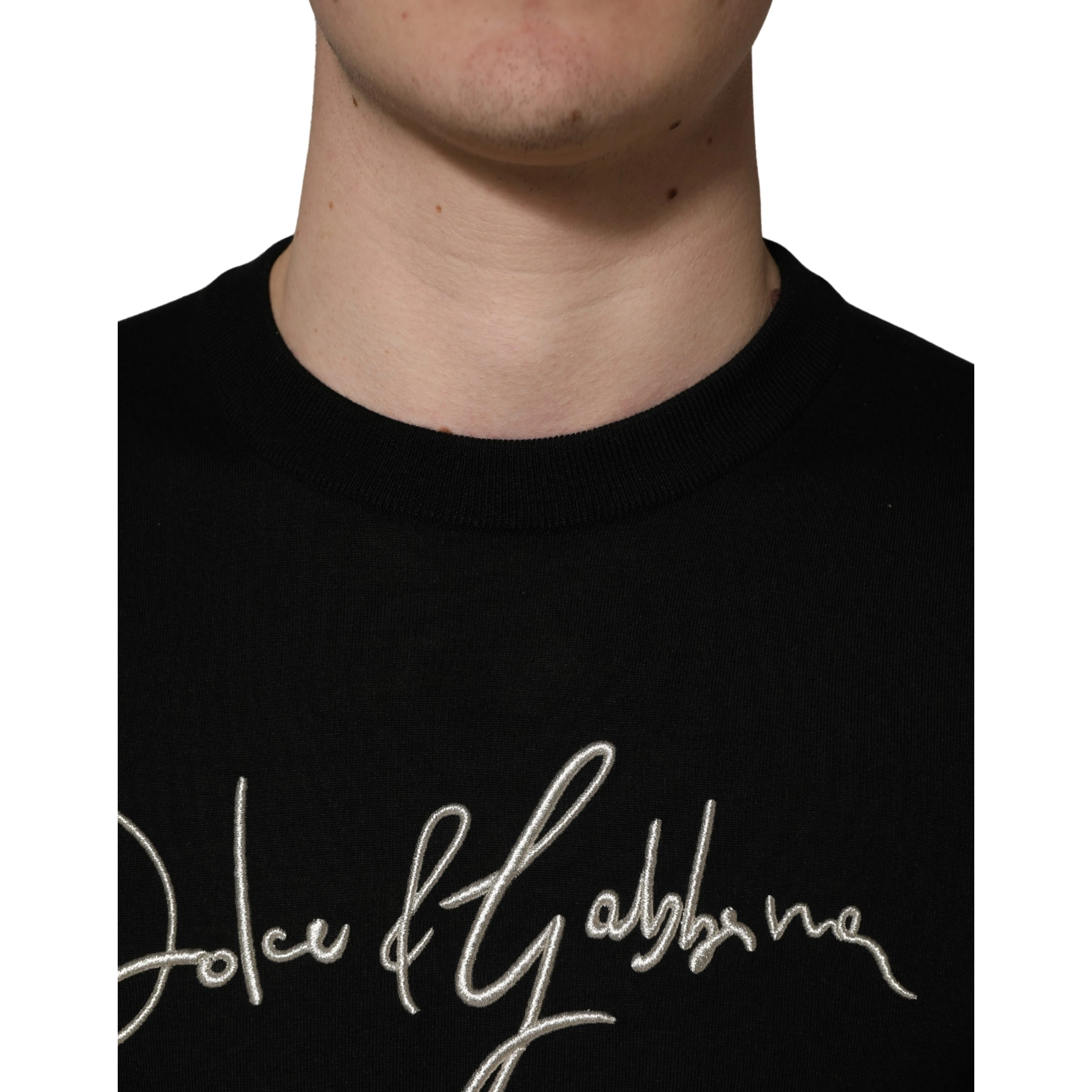 Black embroidered Logo Crew Neck Pullover Sweater